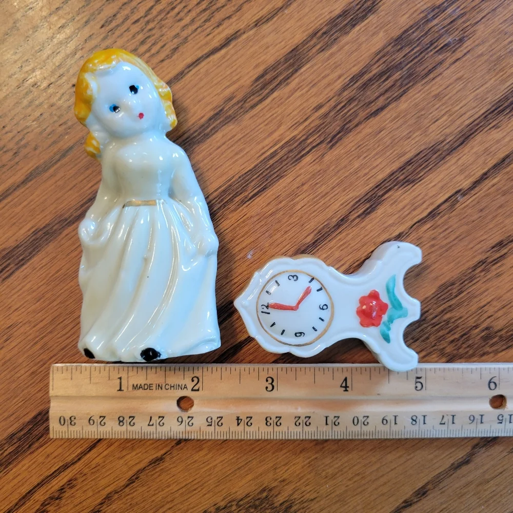 Vintage Girl & Clock Figurine Knick Knack Items ~ MCM ~ Japan ~ FINAL PRICE!!!